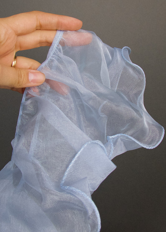 7 Inch Baby Blue Sparkle Organza Trim, Sold by the yard