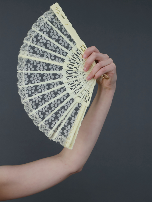 Rococo Style Floral Lace Fans, Ivory and White Floral Lace Fans