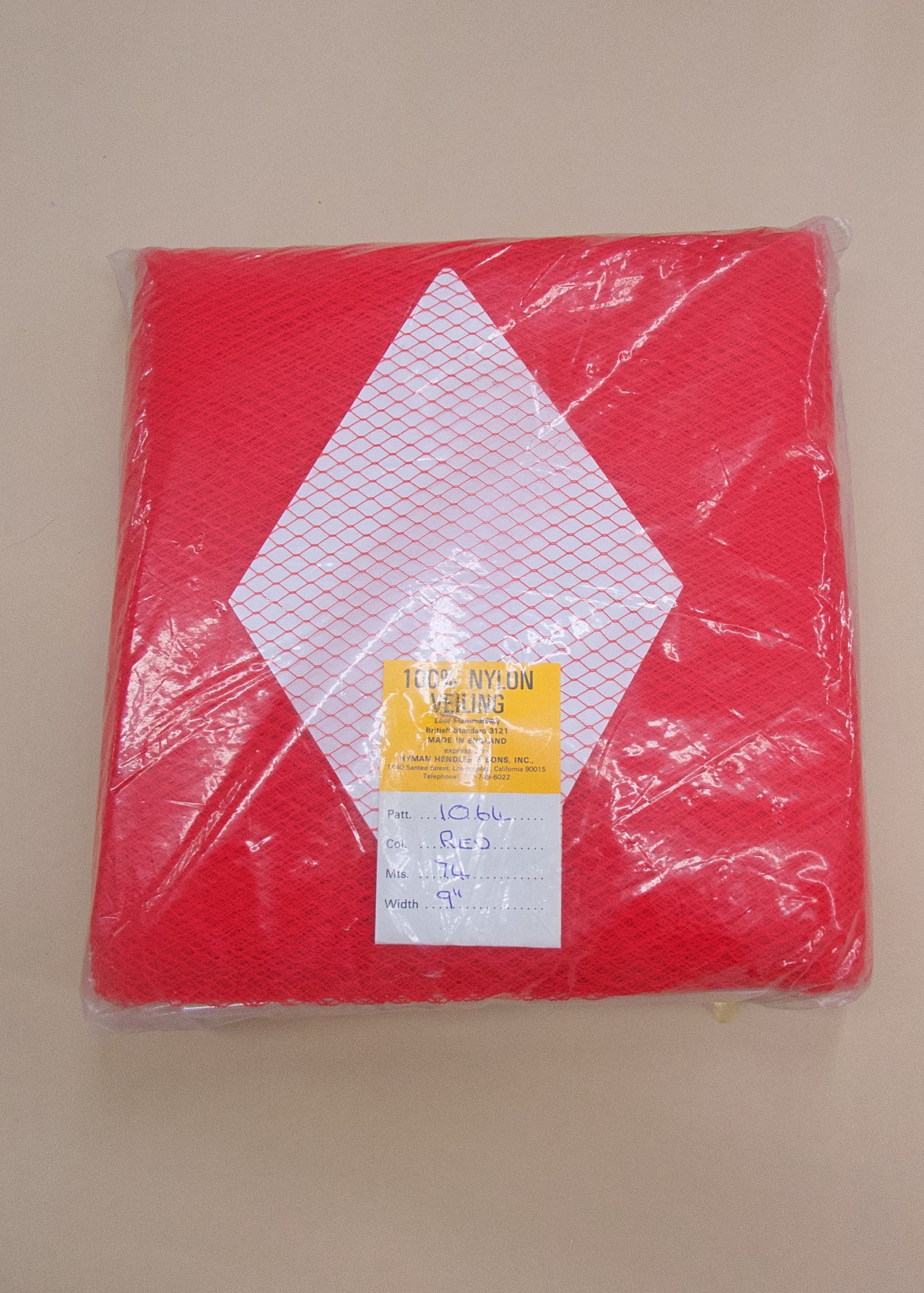 9" Wide, Vintage Simple Red Diamond Veiling