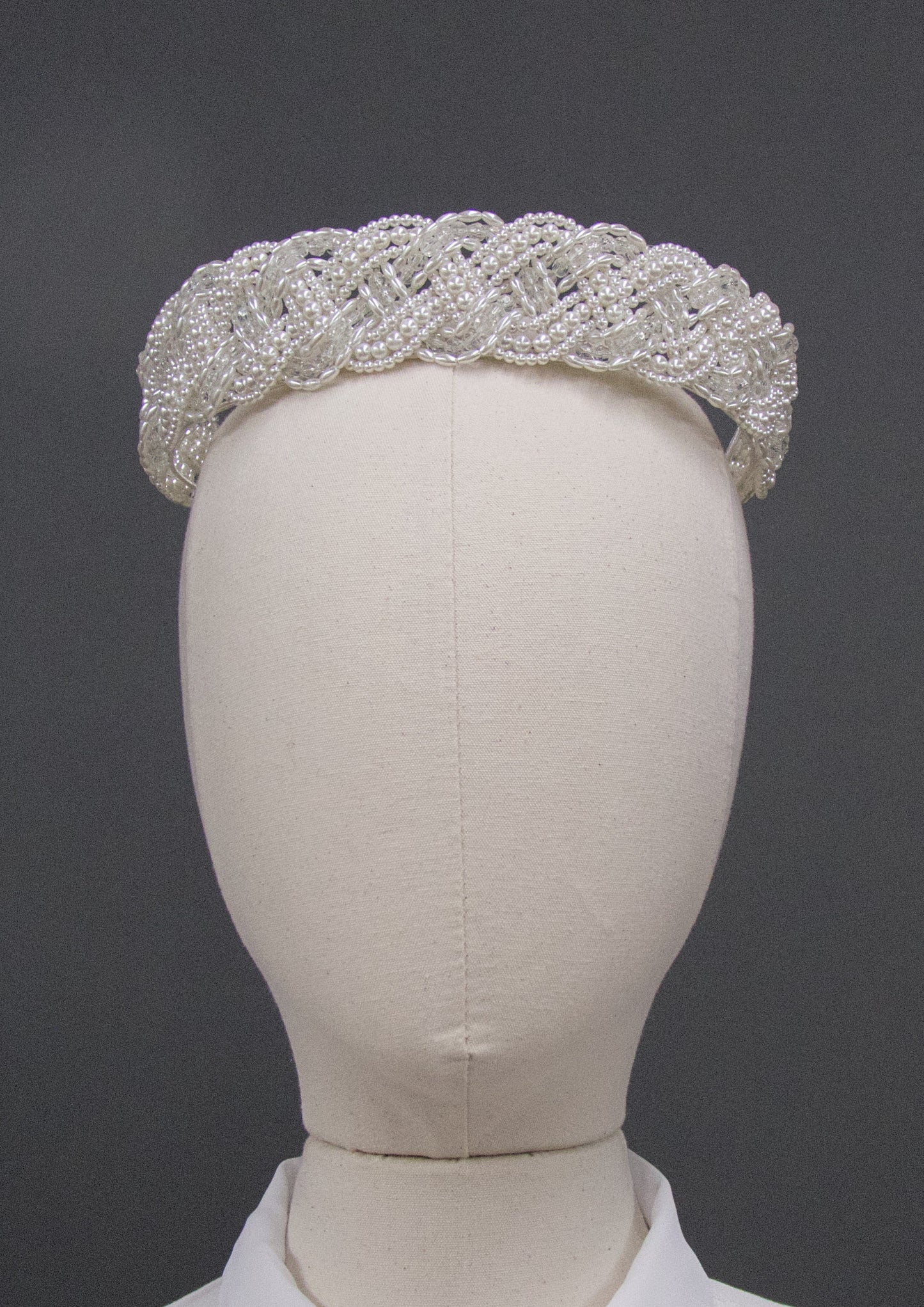 Vintage 1980s Deadstock Braided Pearl & Glass Beaded Bridal Crown