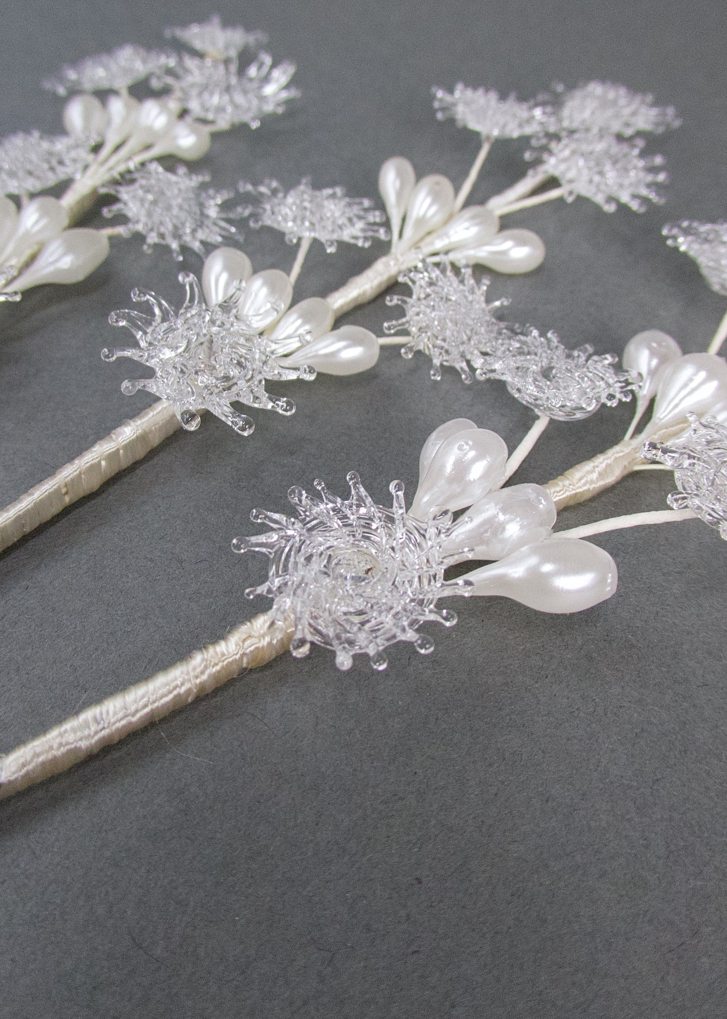 Soft Ivory Wax Bead Stem with Crystal Floral Bursts