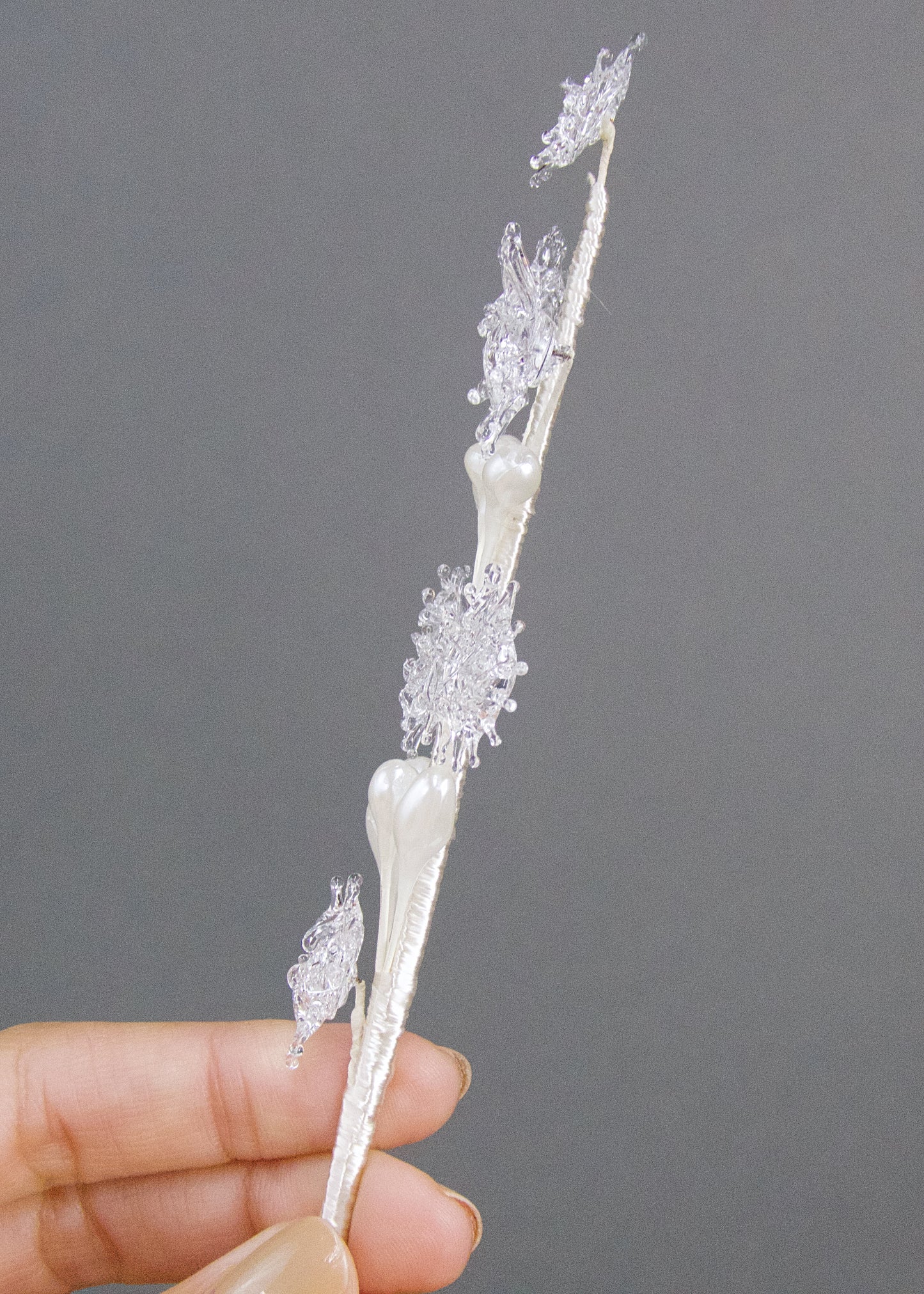 Soft Ivory Wax Bead Stem with Crystal Floral Bursts