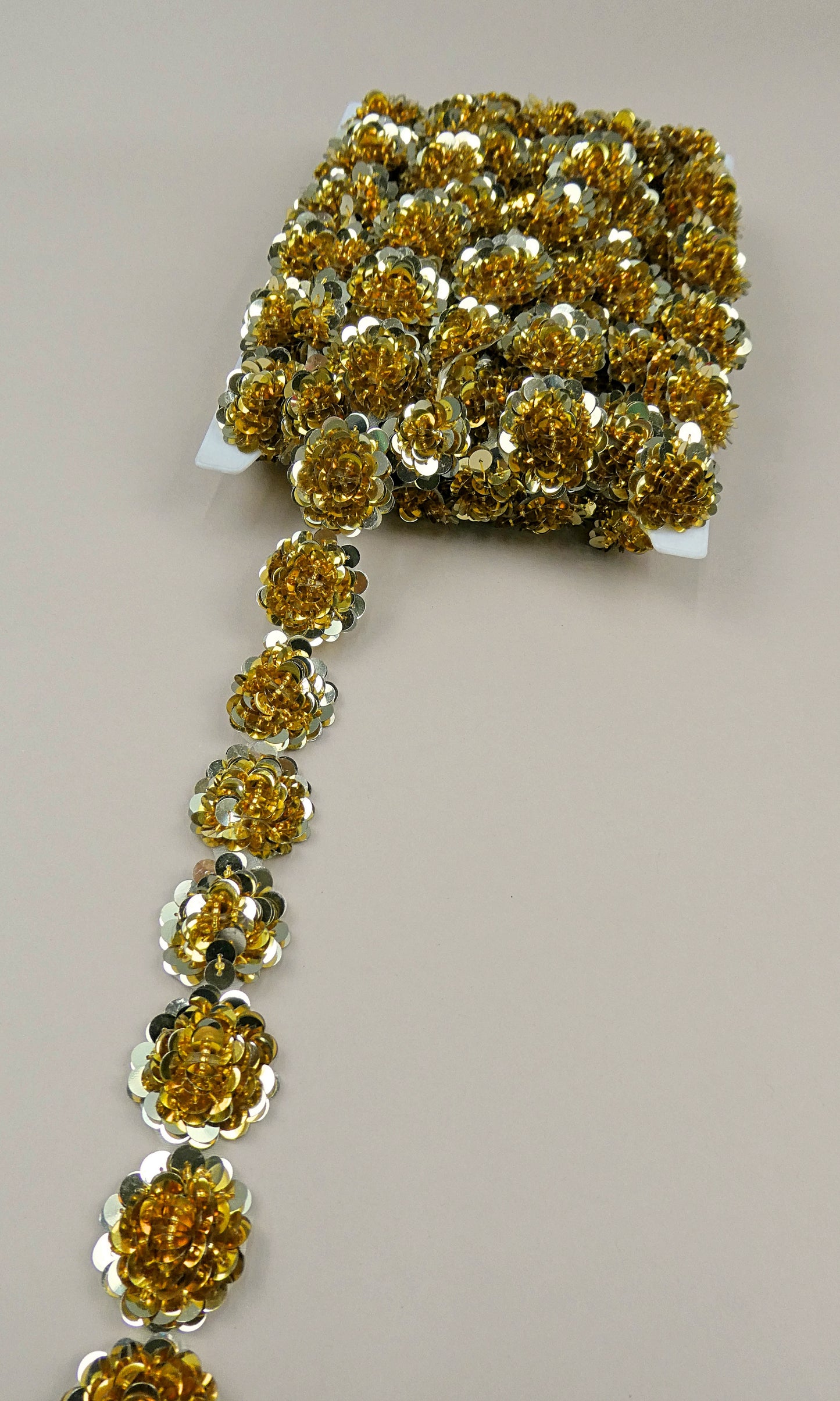 Gold or Silver 3D Floret Sequin Trim, Sold by the yard
