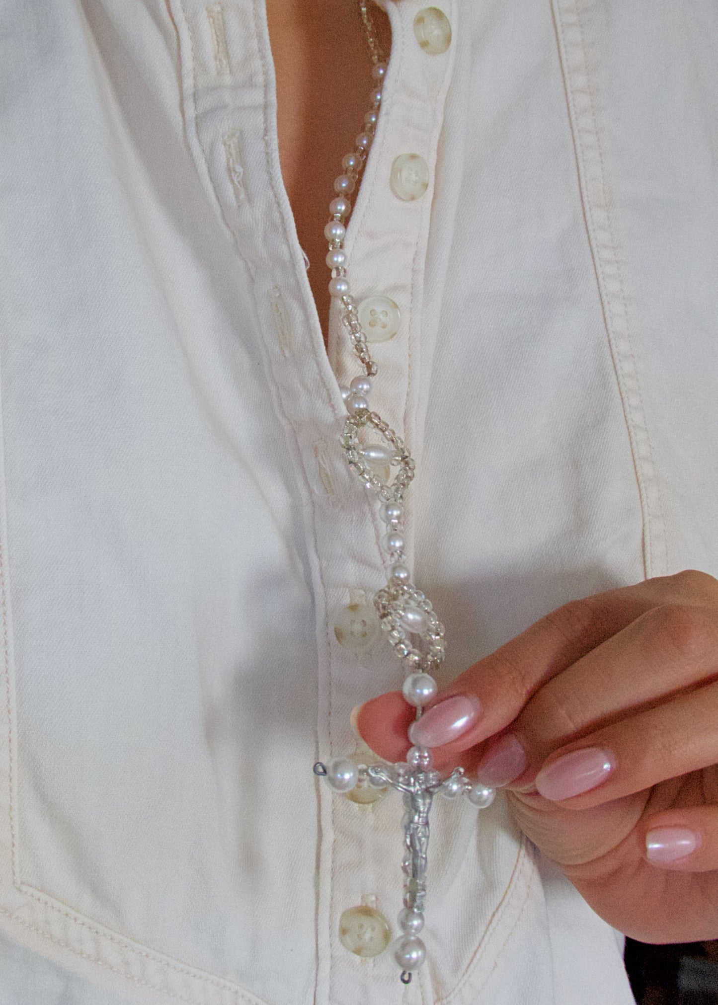 Vintage Large Faux Pearl & Beaded Rosary