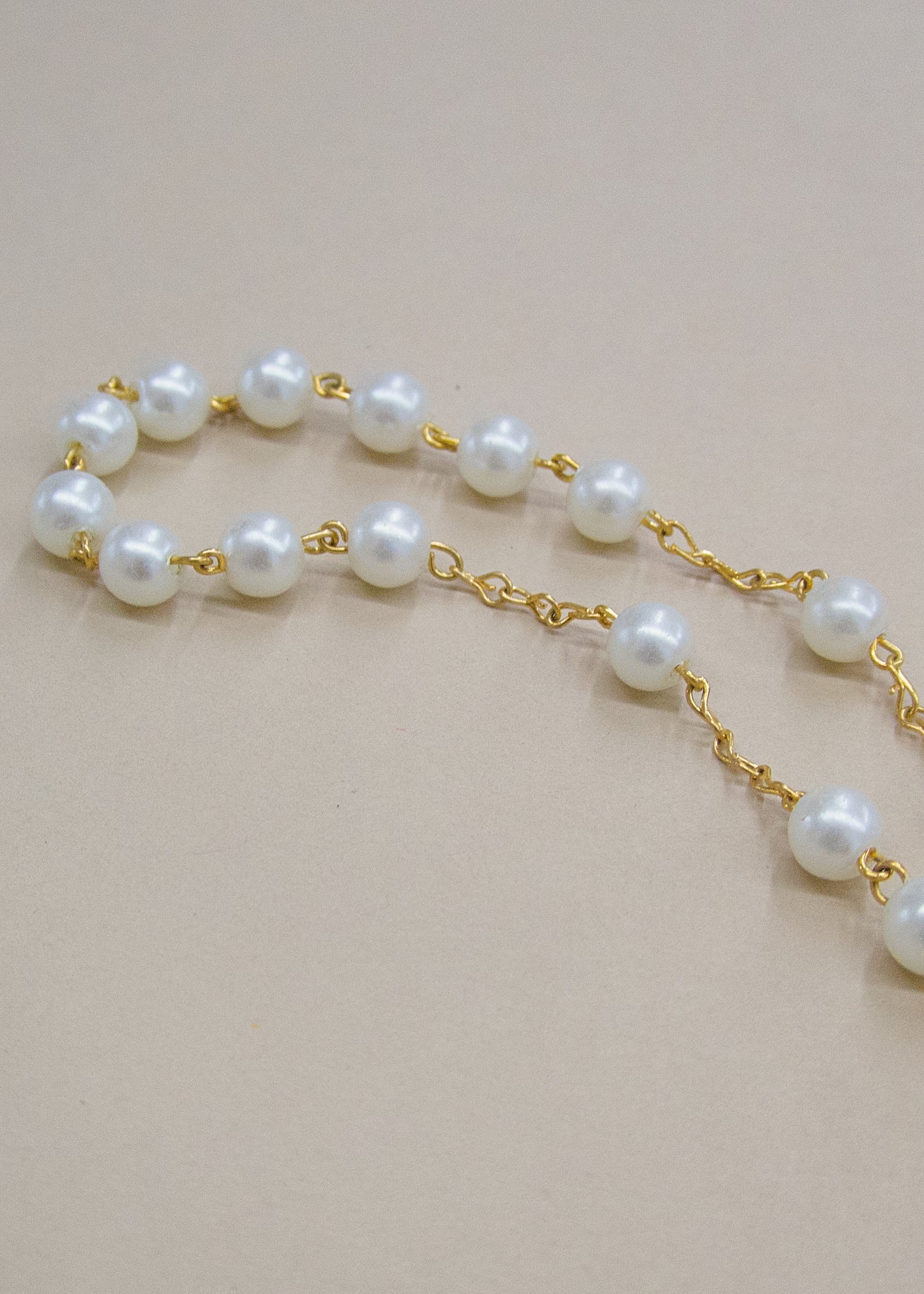 Vintage Faux Pearl & Gold Square Cross Rosary