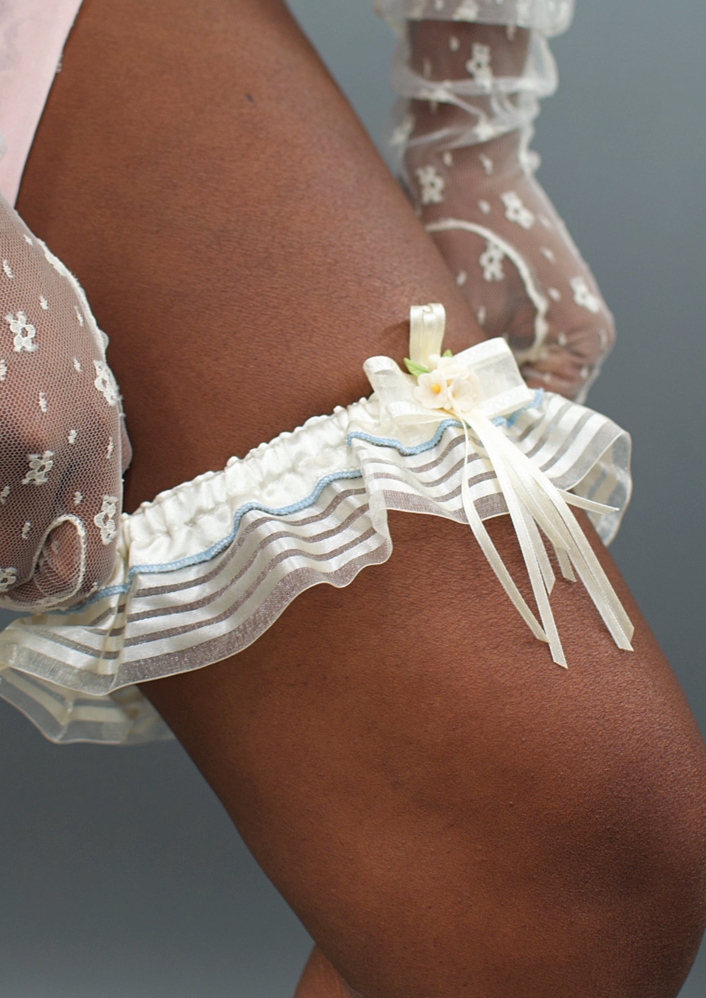 Trudy Striped Garter, Comes in Ivory or White