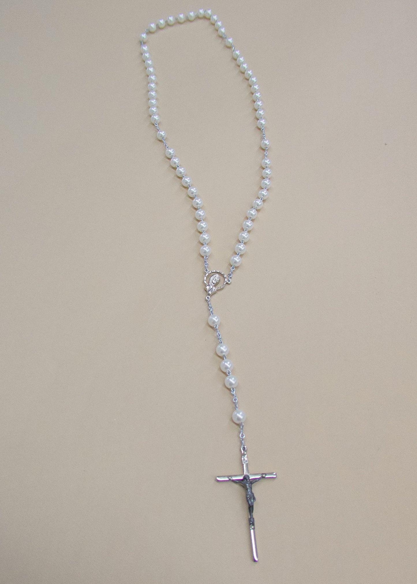 Vintage Round Faux Pearl & Thin Crucifix Rosary