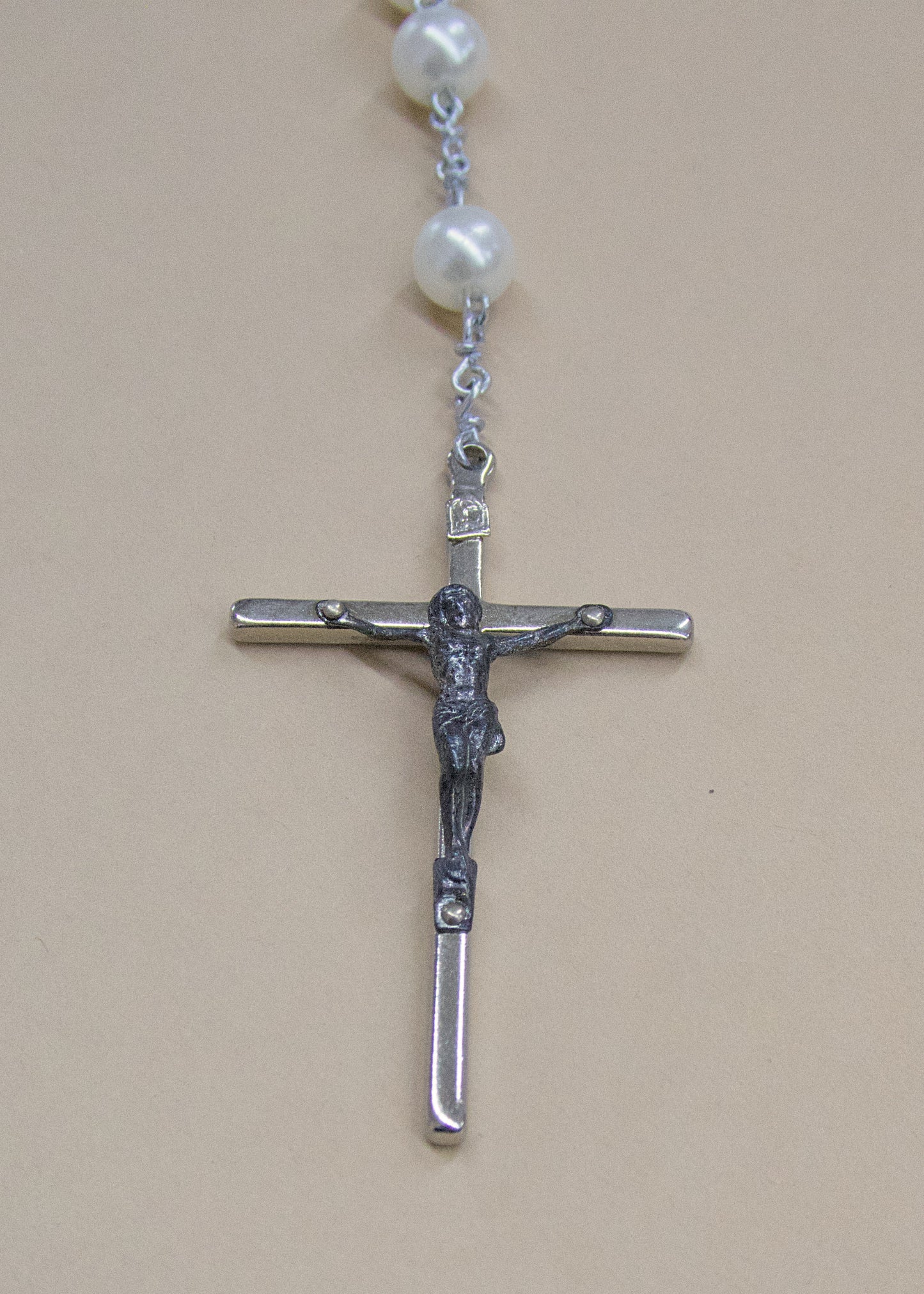 Vintage Round Faux Pearl & Thin Crucifix Rosary