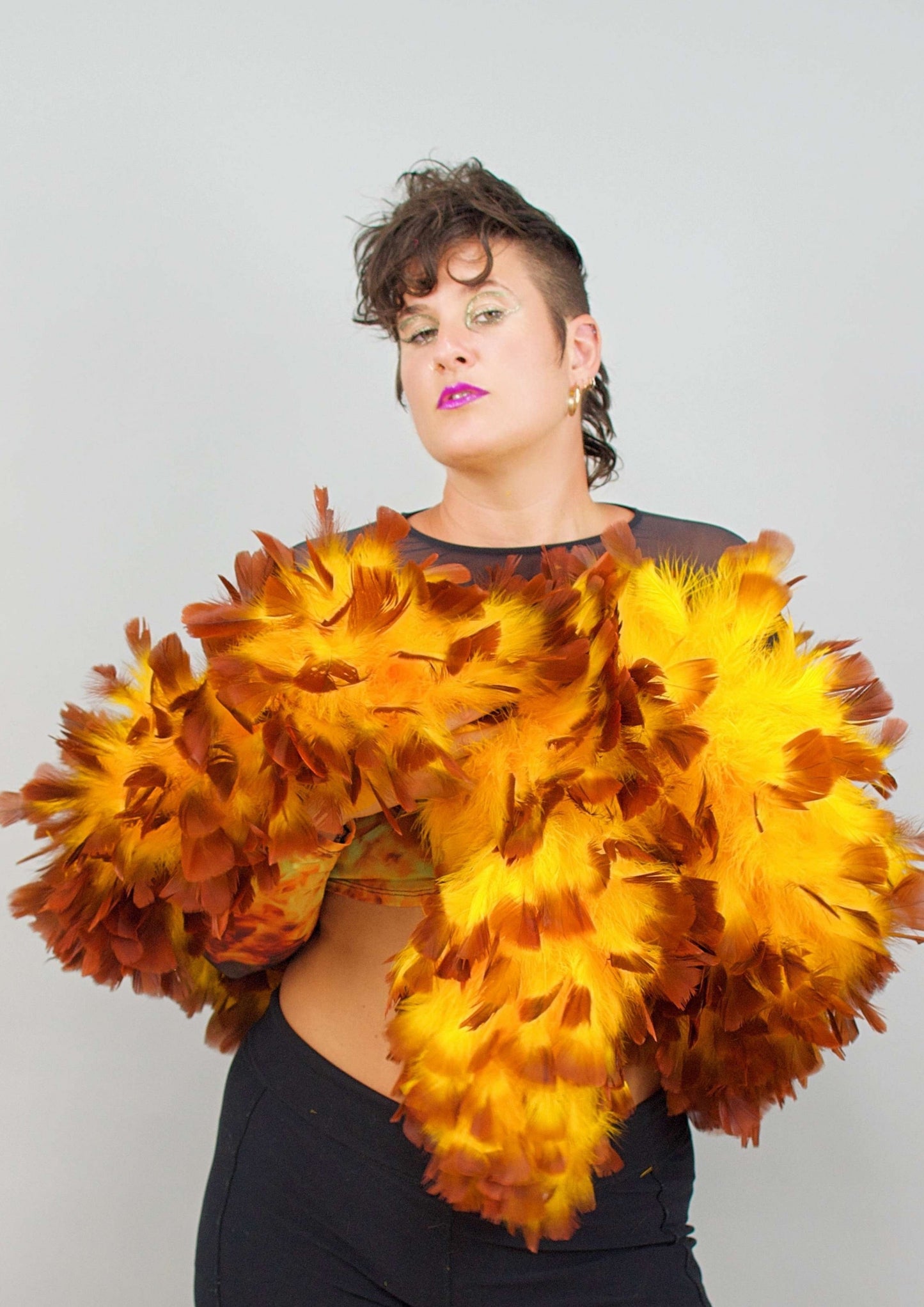 Bright Colors with Brown Tips Turkey Feather Boa