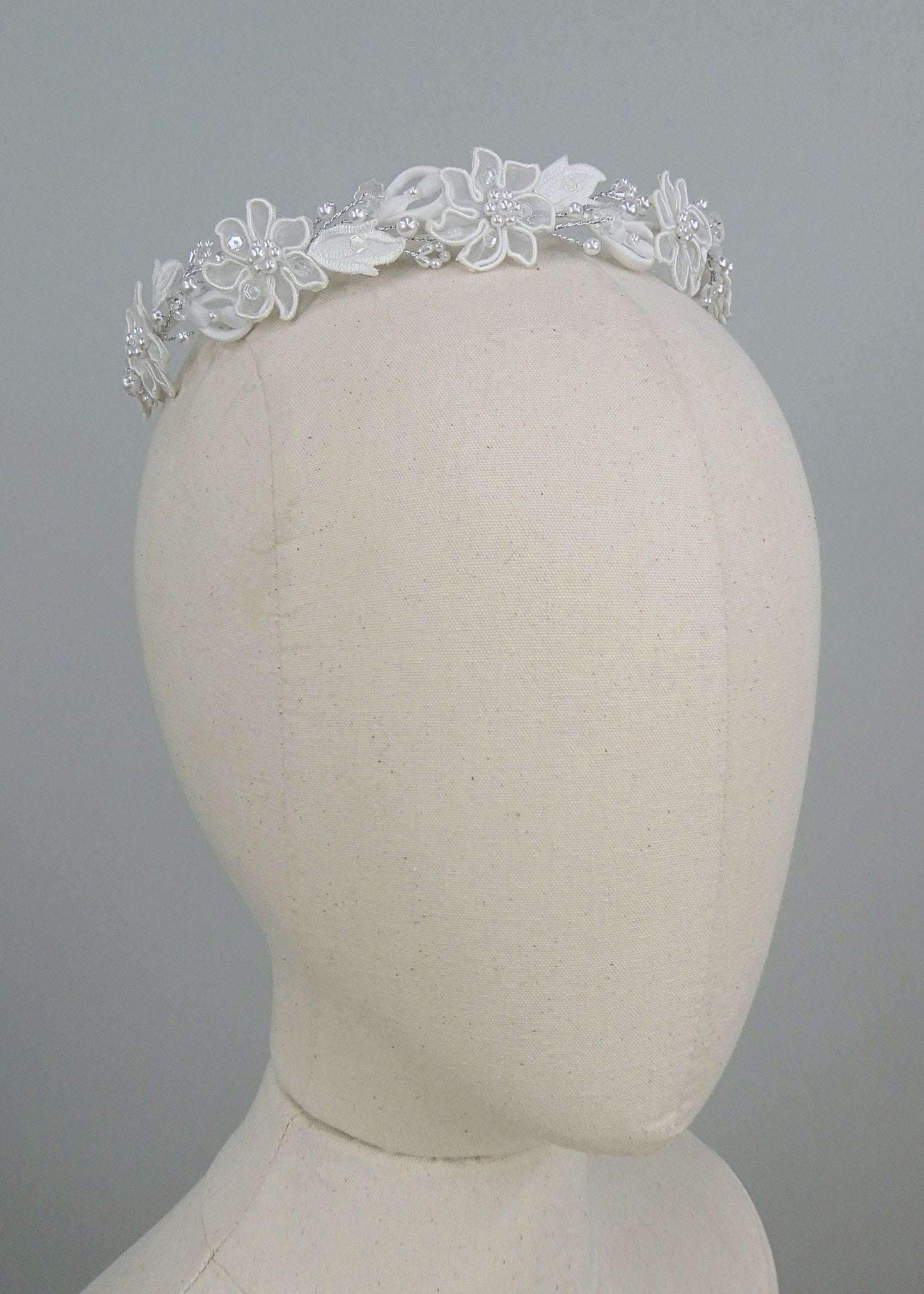 Caroline Sheer Floral & Beaded Wire Halo