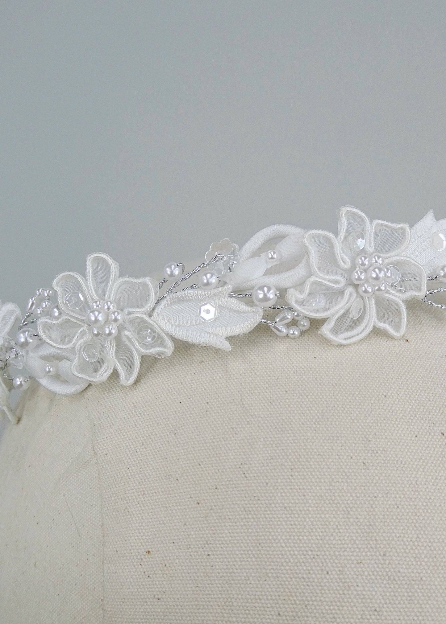 Caroline Sheer Floral & Beaded Wire Halo